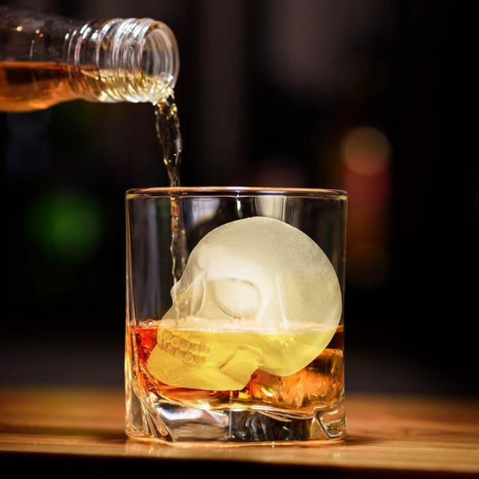 Extra Large 3D Skull Ice Cube Mold Silicone Ice Molds for Whiskey Ice Cube Trays with Funnel for Big Mouth Cup Skull Ice Maker with Resin Chocolate sugar Whiskey Ice Mold for Parties (2 PCS)