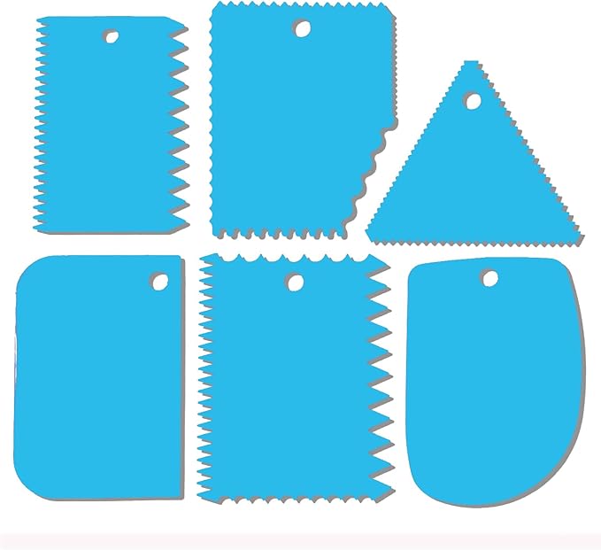Cake Scraper, Cake Smoother Scraper Set, Dough Scraper Icing Scraper Polisher Tool, Cake Decorating Comb, Icing Smoother Plastic Sawtooth Cake Icing Kitchen Baking Cake Edge (Blue)
