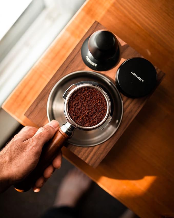 Normcore 58.5mm Coffee Tamper V4 - Spring-loaded Tamper with 15lb / 25lb / 30lbs Replacement Springs - Anodized Aluminum Handle and Stand - Stainless Steel Flat Base