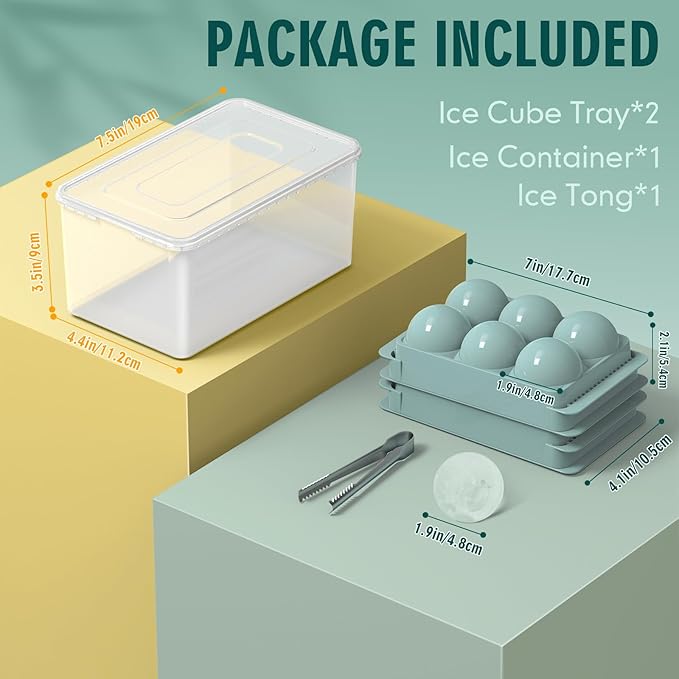 WIBIMEN Large Ice Cube Molds, Big Round Whiskey Ice Cube Trays for Freezer, Easy to Fill & Release, Whiskey Bourbon Cocktail(1.9In*6 Balls- Blue/2 Pack)