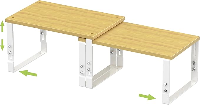 Adjustable Storage Shelves for Kitchen Cabinet Organization - Set of 2 Stackable Metal & Solid Wood Racks, Space-Saving Design for Countertop/Pantry/Garage, Easy Assembly(1 Pack/Medium/White)