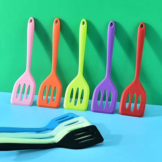 2Pack Small Silicone Turner High Heat Resistant Slotted Spatula for Fish, Eggs, Pancakes and More (8.2 IN, Light blue)