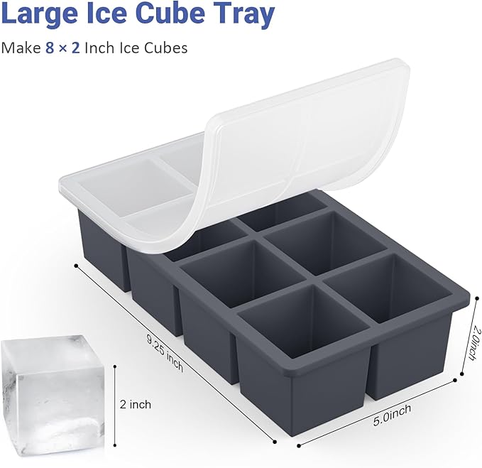 Large Ice Cube Trays for Whiskey: GGOW Big Silicone Ice Cube Trays 2Inch - Huge Square Ice Cubed Tray for Whisky and Cocktail