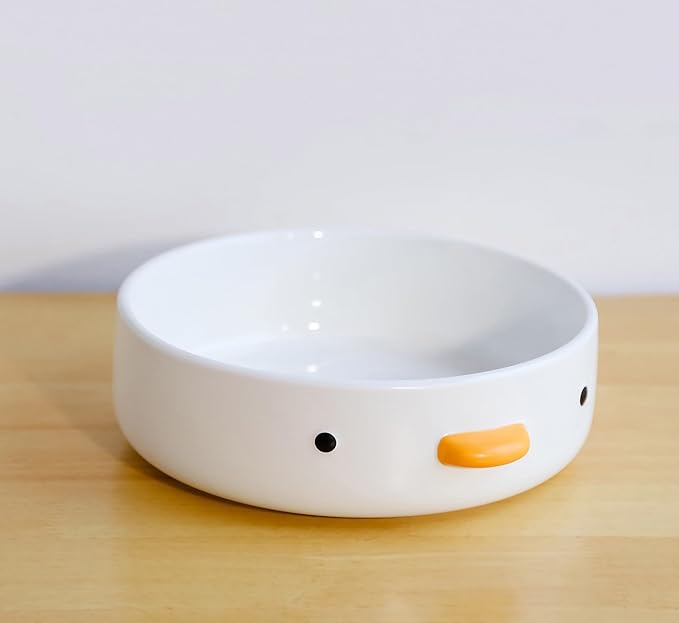 PURROOM Cute Duck 8.6'' Fruit Bowl, Handmade Glaze Large Ceramic Salad Plate, Flat Bottomed Bowl, Home Family, Friend.