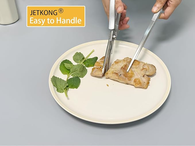 JETKONG 10 Inch Kitchen Tweezers Tongs Stainless Steel Cooking Tweezers Professional Chef Tweezers for Serving Food