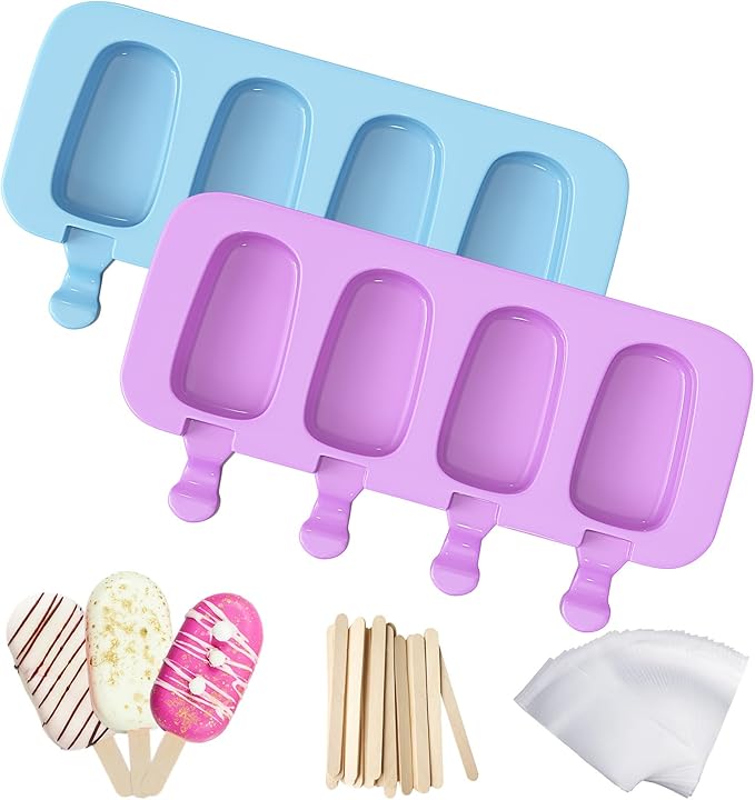 Ozera Popsicles Molds, 2 Pack Silicone Cake Pop Molds Reusable Popsicle Maker Ice Pop Cakesicle Molds with 50 Wooden Sticks & 50 Popsicle Bags for Homemade DIY Popsicles