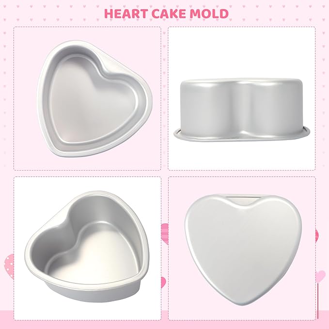 2 pcs Heart Shaped Cake Pan 6 Inch 8 Inch Aluminum Cake Pans Heart Cake Tin Baking Cake Mold for Valentine's Weddings Birthday Party