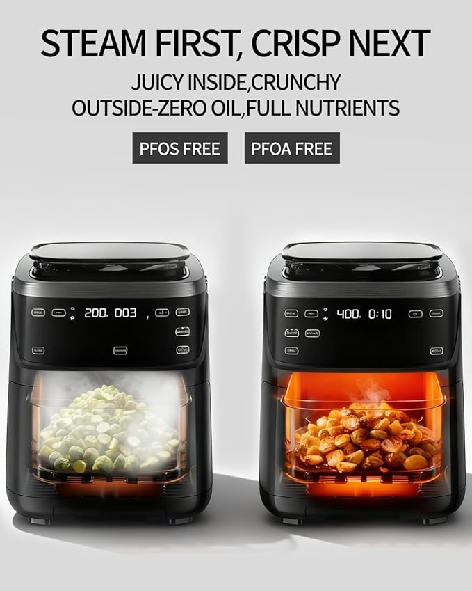 12-IN-1 Large Air Fryer, Non Toxic Steam Air Fryers with Superior Airflow, Self-Cleaning Smart Digital Air Fryer, Air Fry, Roast, Reheat, Dehydrate, Air Crisp Technology with 420F, 7.5 QT
