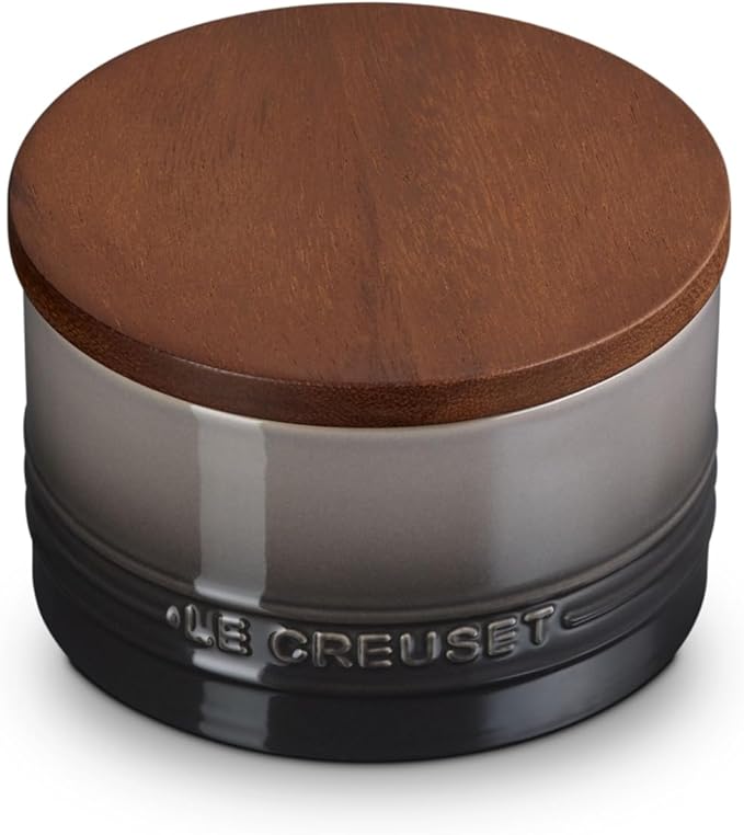 Le Creuset Signature Salt Cellar and Storage Canister with Wood Lid, 16 oz., Oyster
