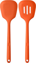 600ºF Heat Resistant Silicone Turners: U-Taste 13.6in Long Solid & Slotted Kitchen Spatula Flipper, Large Flexible Cooking Utensil for Flipping Egg, Pancake in Nonstick Cookware(Orange, 2PCS)