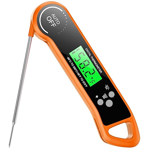 Meat Thermometer Digital, Instant Read Thermometer with Backlight, Calibration & Hold Function, Waterproof Food Thermometer for Kitchen and Outside, BBQ, Turkey, Candy, Liquids, Beef (Orange)
