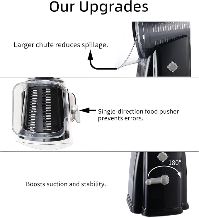 Rotary Cheese Grater Shredder - Upgraded 5 in 1 Cheese Grater with Handle and Strong Suction Base, Multi-purpose Julienne Slicer Ice Shaver Nuts Grinder for Ice, Vegetables, Fruit, Nuts