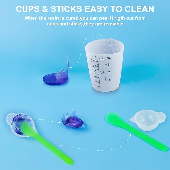 Creahaus Silicone Measuring Cups Tool Kit, Non-Stick Black Number 250 & 100ml Epoxy Mixing Cups, Reusable Resin Supplies with Silicone Cups, Stir Sticks, Pipettes, Mat for Resin Molds, Jewelry Making