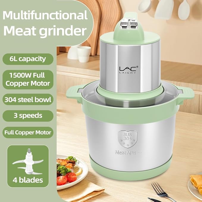 24 Cup Large Capacity Food Processors,Meat Grinder Veggie Chopper with Stainless Steel Bowl,3 Speeds,4 Bi-Level Bladesand Spatula for Baby Food,Meat,Onion,Vegetables,Fruits