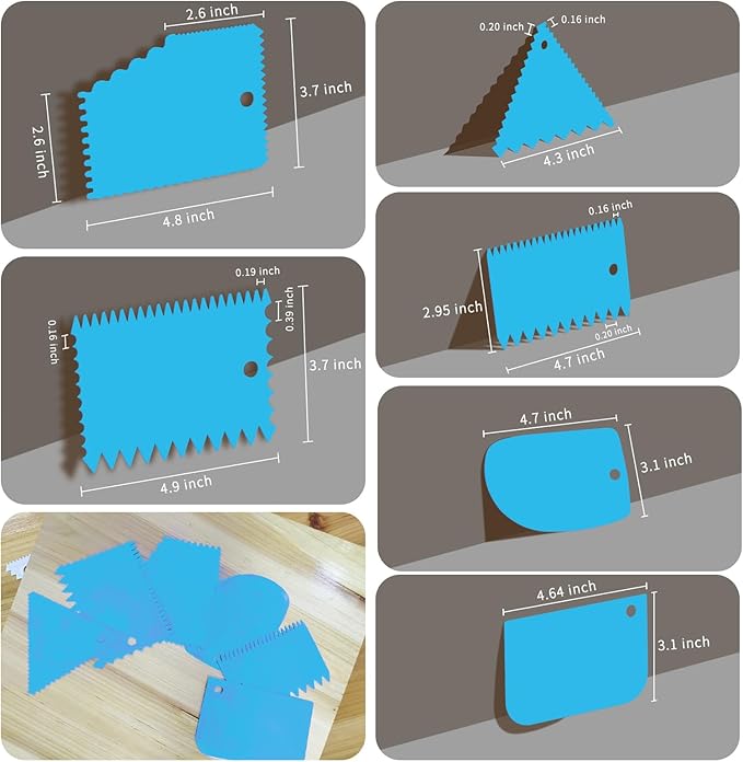 Cake Scraper, Cake Smoother Scraper Set, Dough Scraper Icing Scraper Polisher Tool, Cake Decorating Comb, Icing Smoother Plastic Sawtooth Cake Icing Kitchen Baking Cake Edge (Blue)