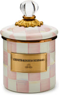MACKENZIE-CHILDS Rosy Check Enamel Canister, Pink-and-White Kitchen Storage Container with Lid, Demi