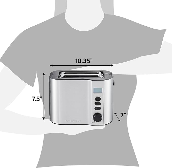 Elite Gourmet ECT2145 Extra Wide Slot 2-Slice Toaster, Bagel Function Reheat, Defrost, & Cancel Functions, 6 Toast Settings, Built-in Warming Rack, Countdown Timer, Stainless Steel