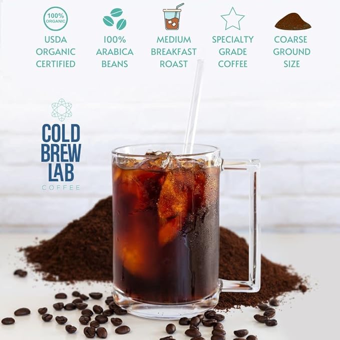 Cold Brew Organic Breakfast Blend Coffee, Coarse Ground, Medium Roast, 2 LB, for Cold Brewing & French Press