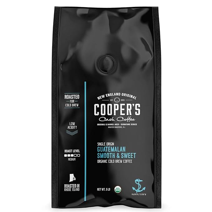 Organic Cold Brew Coffee - Guatemalan Coffee Beans Crafted For Cold Brewing - Whole Bean or Coarse Grind, Medium Roast, 5 lb