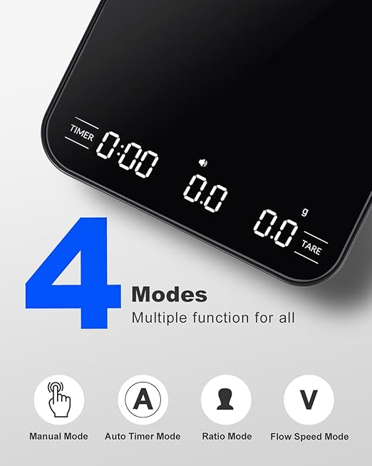 4 Modes Rechargeable Coffee Scale, Mini Espresso Scale with Timer, 2kg/0.1g Accuracy, Digital Scale for Pour-Over Coffee with Silicone Pad, Portable Measuring Tool, Kitchen Gadget