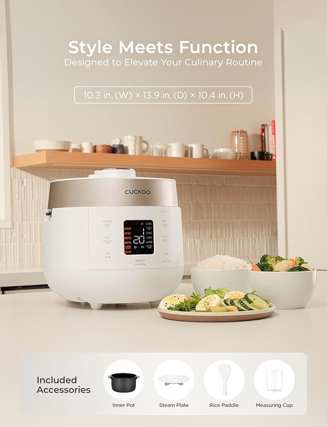 CUCKOO Twin Pressure Rice Cooker 6-Cup Uncooked / 12-Cup Cooked with Nonstick Inner Pot, Versatile Rice Maker & Warmer with 16 Menu Options, Open Cooking Mode, Voice Guide, White (CRP-ST0609FW)