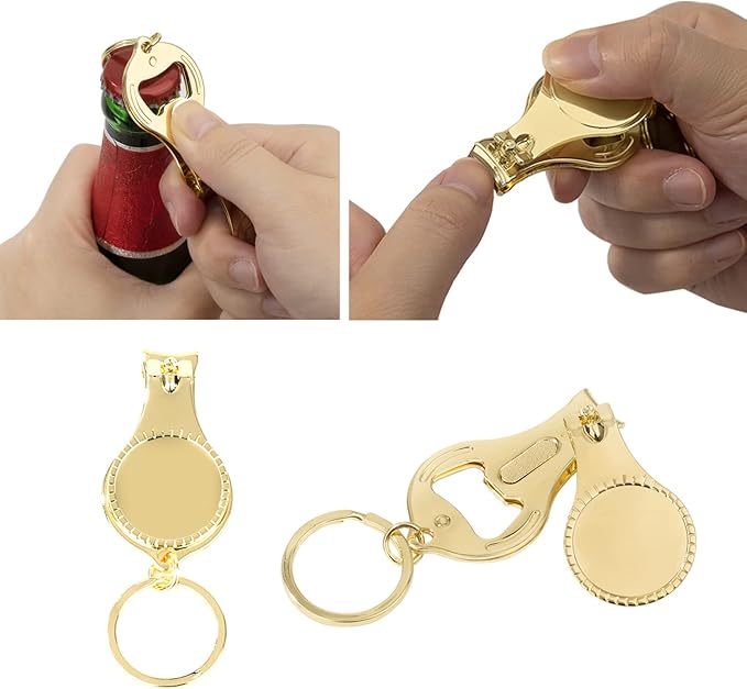 10pcs Personalized 4 in 1 Multi Function Bottle Opener, Nail Clipper, Wedding Favors Brewery, Private Customized, Gold, Multitool Gifts for Men