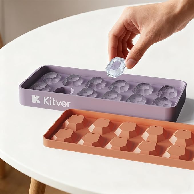 Gem Ice Cube Trays with Lid, Create Crystal Clear Ice Cubes for Whiskey & Cocktails, Flexible Silicone Trays with Leakproof Lids for Easy Stacking & Storage, BPA Free