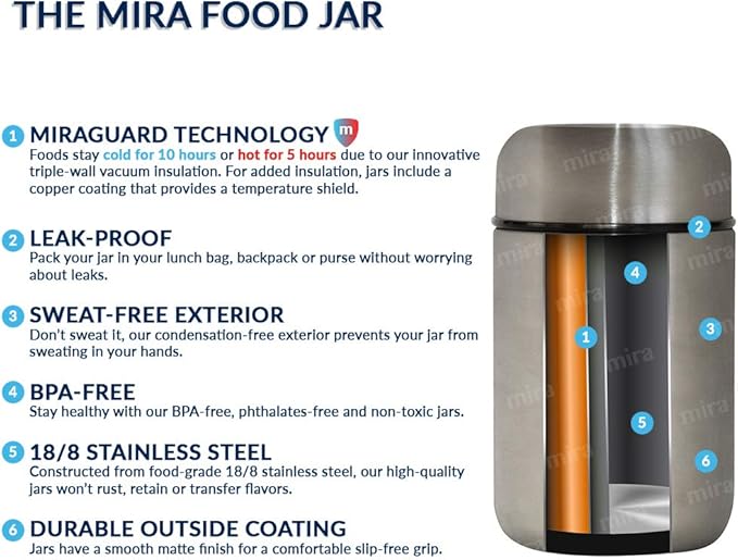 MIRA 2 Pack Insulated Food Jar Thermos for Hot Food & Soup, Compact Stainless Steel Vacuum Lunch Container, 13.5 oz, Pearl Blue, Rose Pink