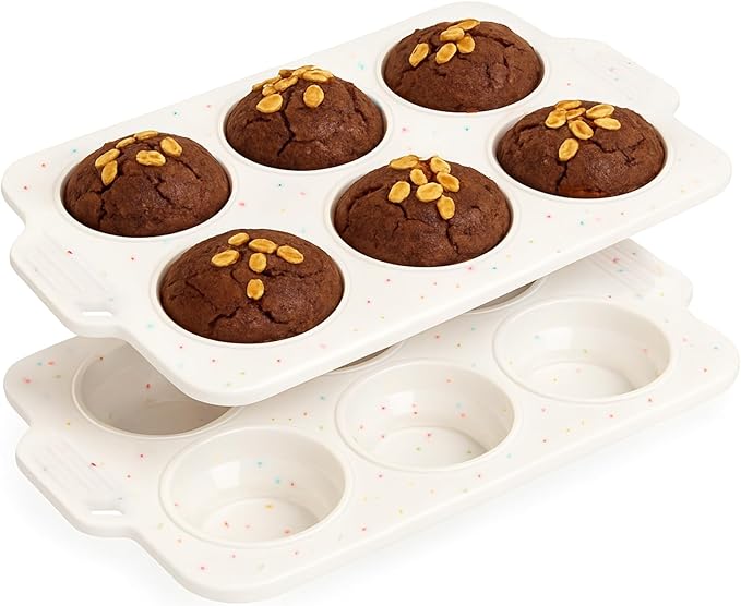 Silicone Muffin Pan for Baking, Collapsible Muffin Pan with Metal Reinforced Frame, Non-stick Silicone Molds for Baking, BPA Free & Oven Safe Cupcake Pan, Regular Size 6 CUP Non-Toxic (2 Pack)