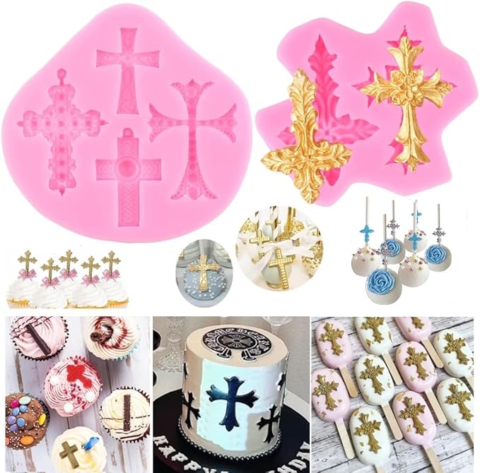 Cross Molds Silicone,2 Pcs Baptism Cake Decorations Cross Cake Mold Cross Mold Baptism Cake Toppers for Baptism Party Supplies