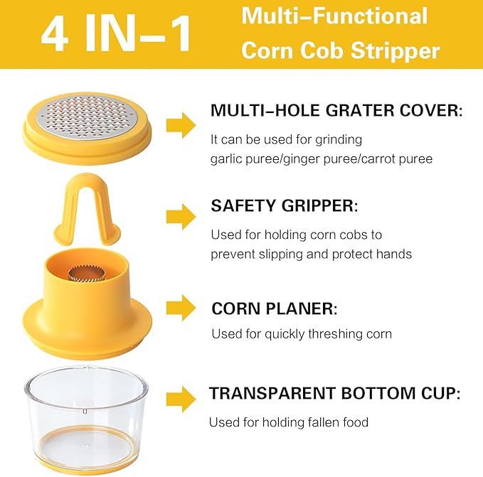 Corn Cob Stripper, Corn Peeler for Corn on the Cob, Quick Corn Cutter Tool, Corn shucker off the Cob with Bowl & Safety Handle [Yellow]