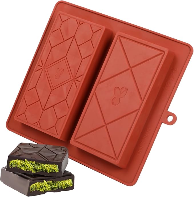 Chocolate Bar Mold Deep Dubai 1 Inch Pistachio Chocolate Bar Silicone Thick Mold for Stuffed Bar, Large Candy Mould for Filling, Pistachio Design