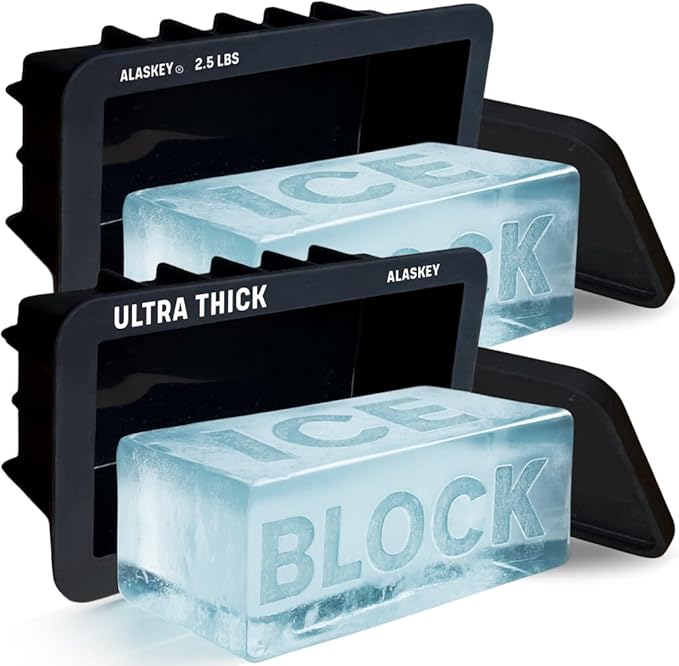 Alaskey® Extra Large Ice Block Mold 2.5 lbs With Lid (2-Pack) | Create Perfect Ice Bricks | Professional Silicone Mold for Crafting Giant Ice Cubes, Ideal for Ice Baths, Coolers, Bartender Accessories