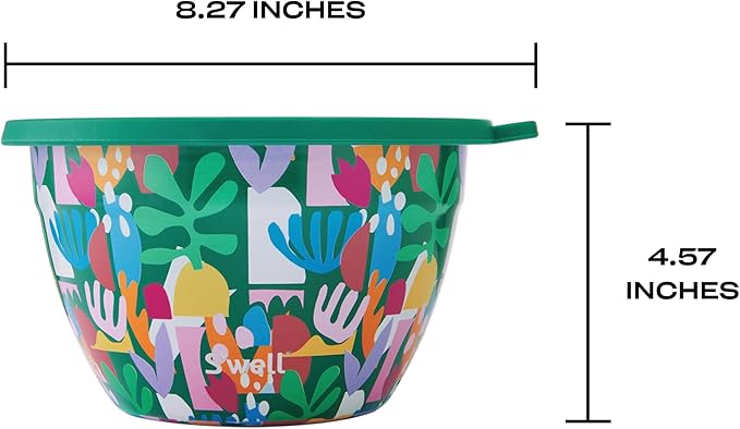 S’well Stainless Steel 64oz Salad Bowl Kit, Paper Cutouts Design, Includes 2oz Mini Canister and Removable Tray, Leakproof, Easy to Clean, Dishwasher Safe
