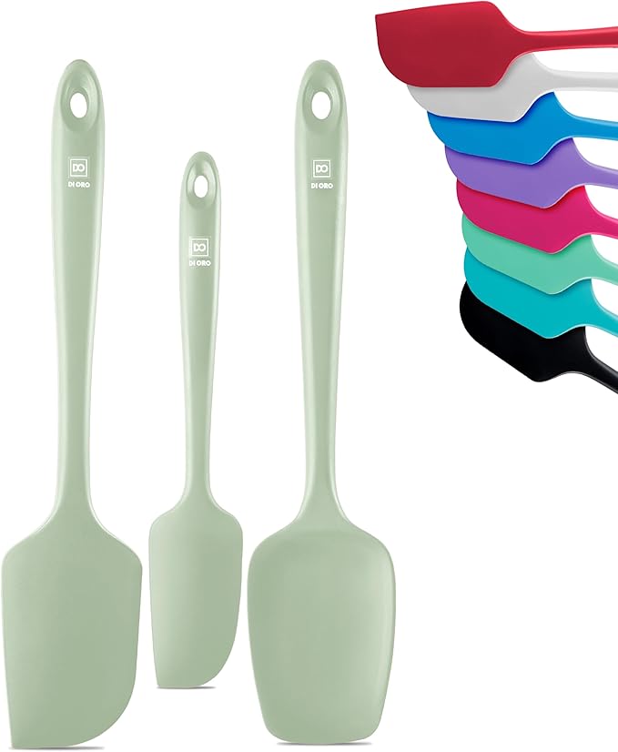di Oro Living Silicone Spatula Set - Rubber Kitchen Spatulas for Baking, Cooking, Mixing - 600°F Heat-Resistant & BPA Free Silicone Scraper Spatulas for Nonstick Cookware - Dishwasher Safe (3pc, Sage)