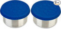 LunchBots 4.5 oz Stainless Steel Dressing Container for Condiments, Dips, Snacks, Dipping Sauce Cups with Silicone Lid, Fits in Lunch Bags and Bento Boxes - Set of 2 (Blue)
