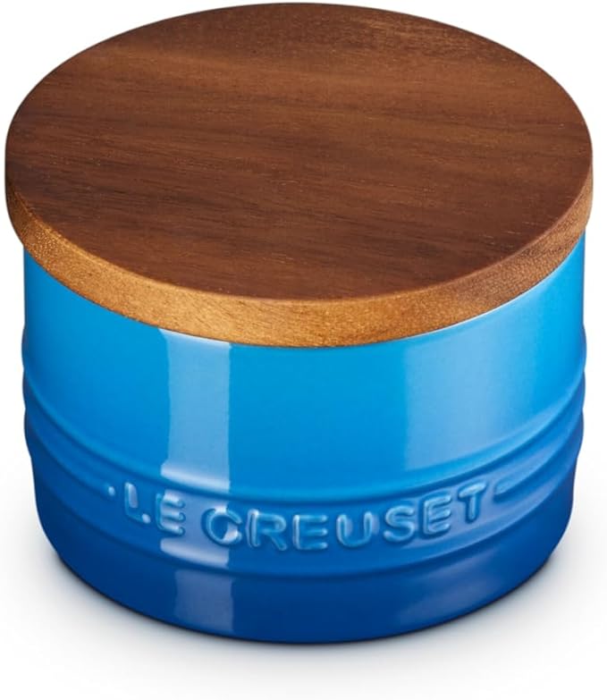 Le Creuset Signature Salt Cellar and Storage Canister with Wood Lid, 7 oz., Marseille