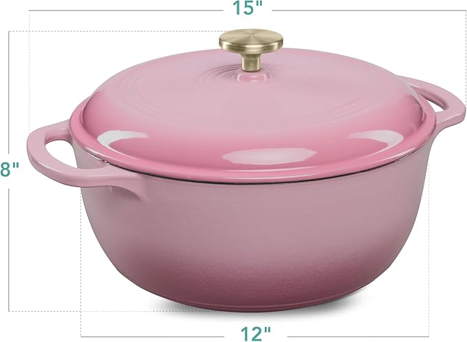 Best Choice Products 7.5 Quart Enamel Cast-Iron Round Dutch Oven, Family Style Heavy-Duty Pre-Seasoned Cookware for Home, Kitchen, Dining Room, Oven Safe w/Lid, Dual Handles - Pink Champagne