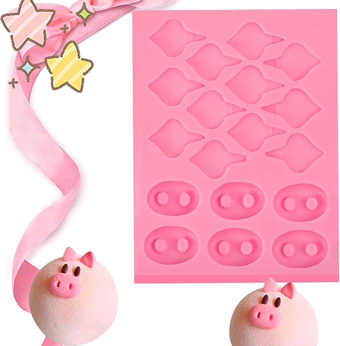 Pig Nose Chocolate Silicone Mold Pig Ear Fondant Molds, for Baby Showers, Birthday Party Cake Decoration Candy Cookie Muffins Flower Paste DIY Gypsum Epoxy Polymer Clay Crafts
