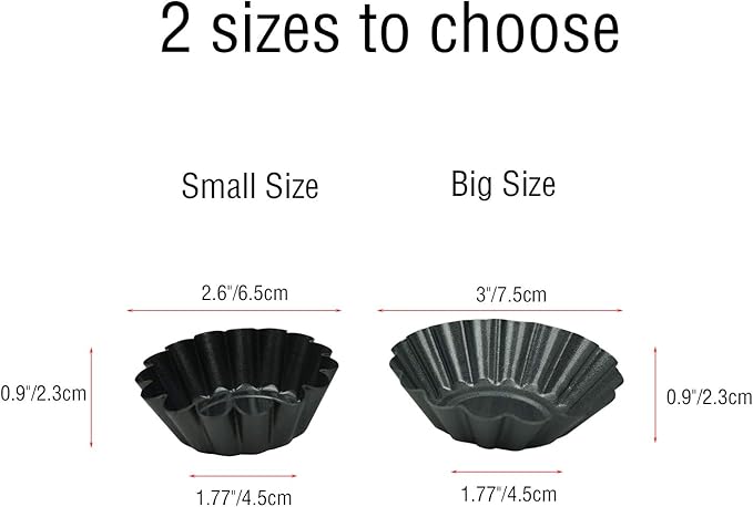12 Pack Egg Tart Pan, Non-stick Carbon Steel Tartlet Tins, Mini Pie Mould, Muffin Cupcake Pudding Baking Cup Maker - for Pies, Chinese Egg Tart, Cakes (Big Size 3"x 0.9")