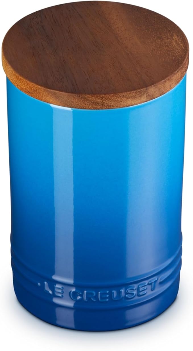 Le Creuset Signature Salt Cellar and Storage Canister with Wood Lid, 26 oz., Marseille