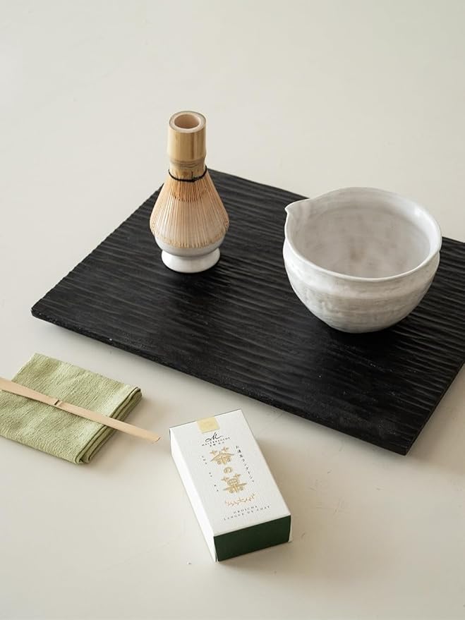 6-pcs Japanese Matcha Whisk Set with Handmade Wabi-Sabi Ceramic Bowl(Chawan),Bamboo Chasen, Whisk Holder, Scoop, Sifter & Tea Towel,Matcha Ceremony Kit,(Light Veil Gray)