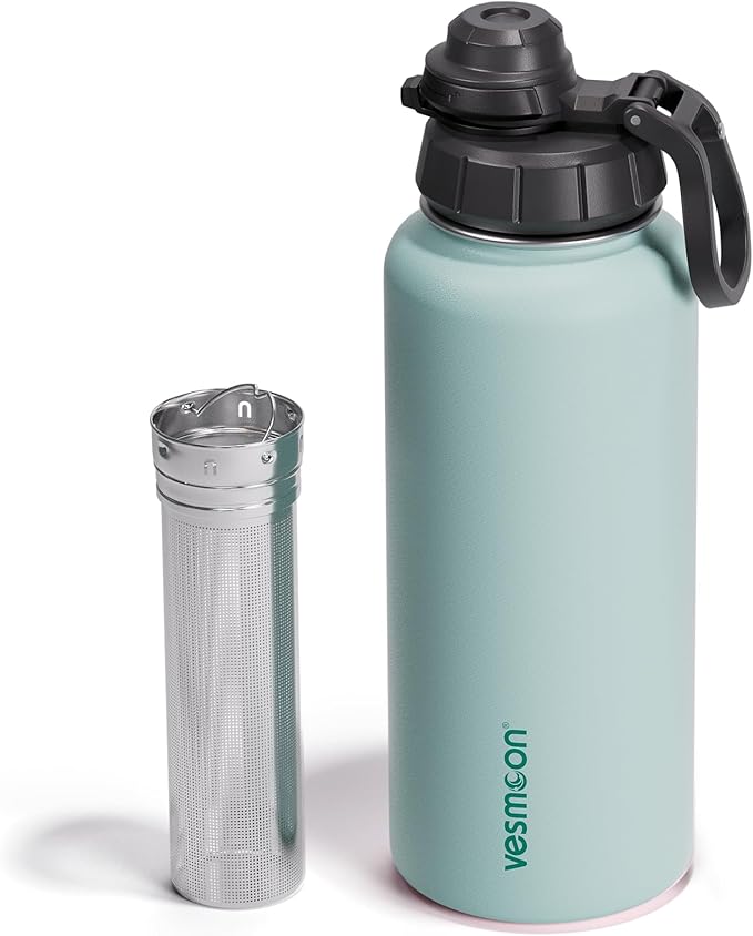 Vessence Tea Infuser Bottle - 32 Oz Insulated Loose Leaf & Fruit Infuser Bottle | Leak Proof with FlowSip Lid