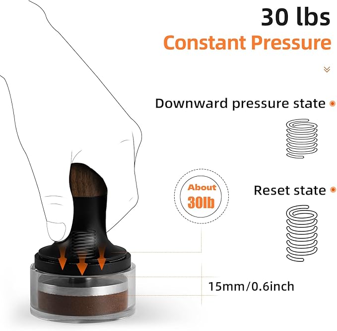 MHW-3BOMBER 58.5mm Espresso Tamper - 3 Spring Loaded Coffee Tamper with Sound Feedback - Barista Tamper Tool Espresso with 15lb / 30lbs Replacement Springs - Walnut Handle SUS304 Flat Base T7067F-OS