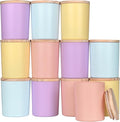 SHOWIN Thick Candle Jars for Making Candles 12 Pcs, 7 OZ Empty Jars with Wood Lids for Candle Making, Sample Container, Colourful