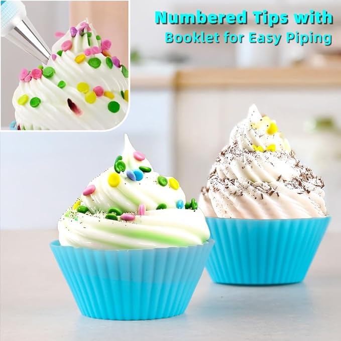 Cake Decorating Kit: Decorating Supplies Tools Kit 208 PCS Baking Accessories Include Spiping Bags and Tips Set, Piping Tips Set, Spatulas, Cake Scraper, 50 Piping Bags, Blue