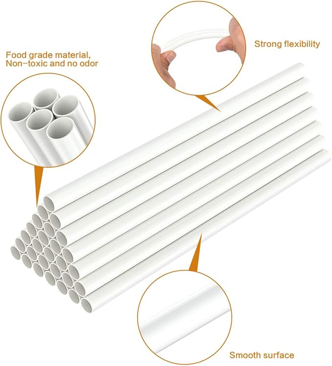 White Plastic Cake Dowel Rods for Tiered Cake Construction and Stacking Supporting Cake Round Dowels Straws with 0.4 Inch Diameter (9.5 Inch)