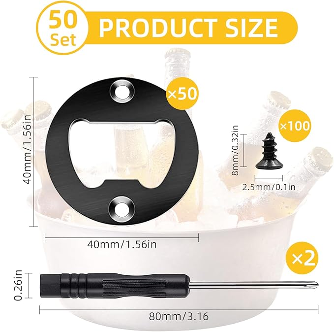50 Set DIY Bottle Opener Kit - Stainless Steel Metal Opener Inserts for Wood (Black)