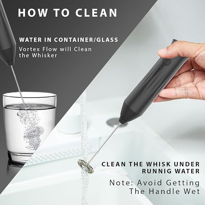 Milk Frother for Coffee, Rechargeable Electric Handheld Frother Wand with Dual Whisk, 3 Speed Settings, Fast Recharge, Powerful Motor, Handheld Mixer Electric with Stand