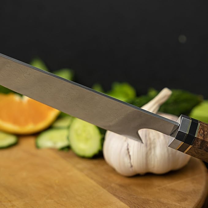 Seido Knives Kiritsuke Damascus Steel Chef Knife Epoxy Resin Stabilized Wood Handle Professional Kitchen Knife VG10 High Carbon Stainless Steel, Ruby Red
